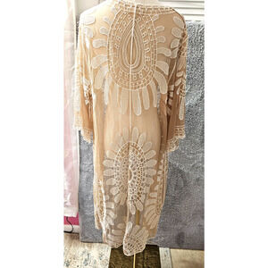 Rebellion Duster Cardigan Ivory Lace Floral Hippie‎ Cottage Boho Festival Small